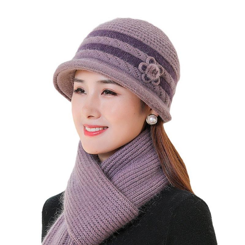 Шапка для пожилой матери среднего возраста с осенне-зимним темпераментом, модная простая шапка из меха кролика с толстым бархатным шарфом в комплекте