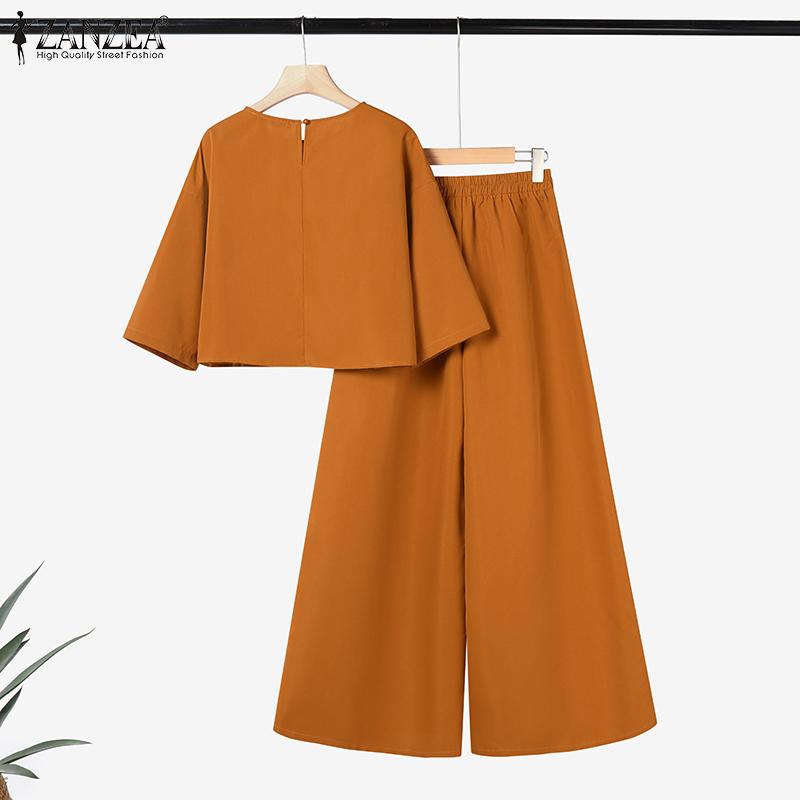 ZANZEA Женская блузка с рукавом 3/4 и широкие брюки, повседневный комплект из двух предметов