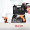 46pcs/set Mini Cordless Rechargeable Electric Drill Driver Metal Keyless Chuck Variable Speed Impact Hammer Drill Screwdriver