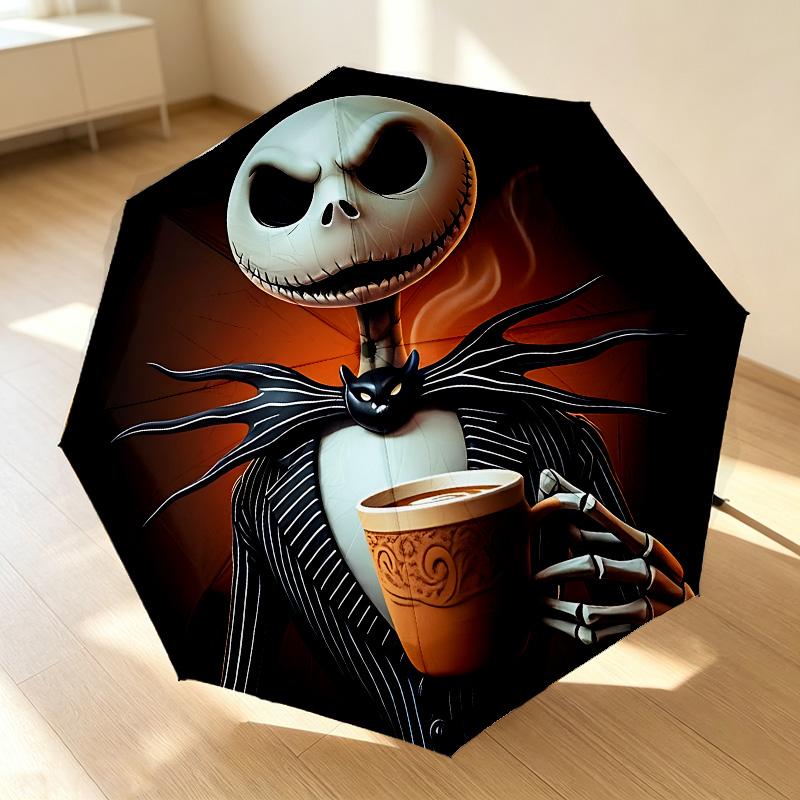 Nightmare Before Christmas 8 Ribs 3Fold Black Glue Uv Protection Umbrella Sun Protection Rainproof Compact Folding Umbrella For Travel Daily Use C9239