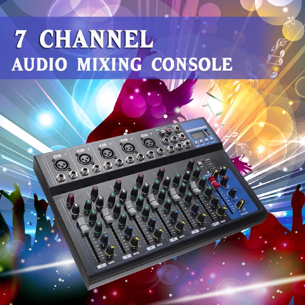 7 Channel Bluetooth Portable Audio Mixer w/USB DJ Sound Mixing Console MP3 Jack Karaoke Amplifier Karaoke KTV Match 33x23x4cm