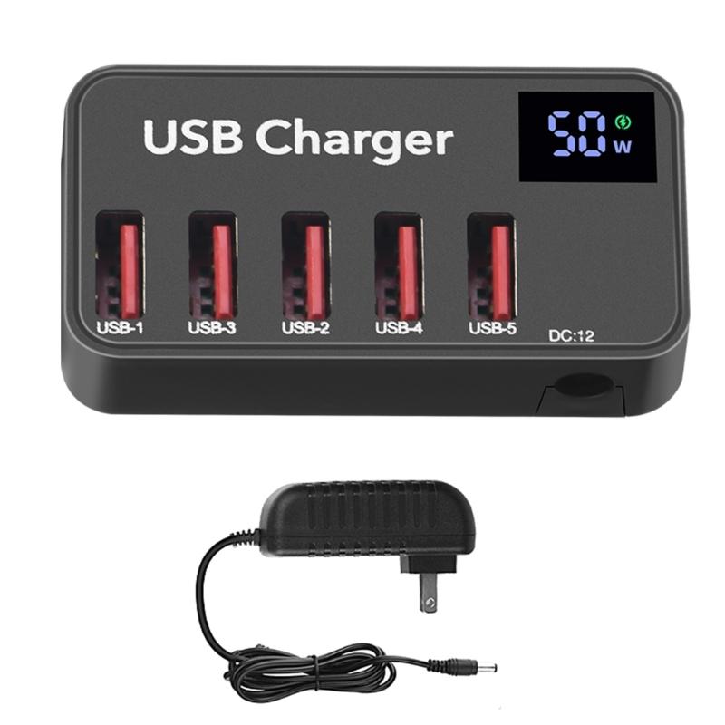 5-портовое USB-зарядное устройство со светодиодным дисплеем, многопортовая USB-станция для зарядки, универсальное для телефона, настольного компьютера, настенное, для дома, путешествий, портативное