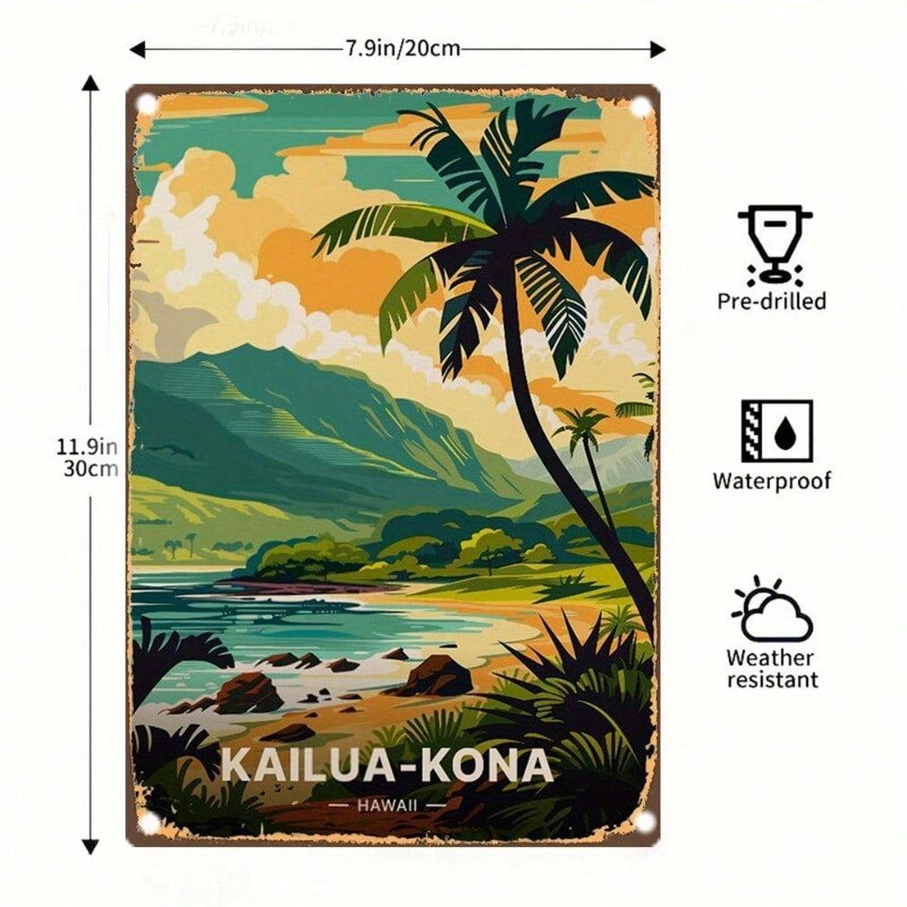 Винтажное гавайское жестяное металлическое настенное искусство Kailua Kona 8x12 дюймов Ретро вывеска Декор для бара кафе