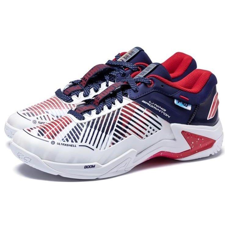 Li Ning Thunder Series Pro Удобные амортизирующие нескользящие износостойкие низкие кроссовки для бадминтона Унисекс Белые синие AYAT009-3