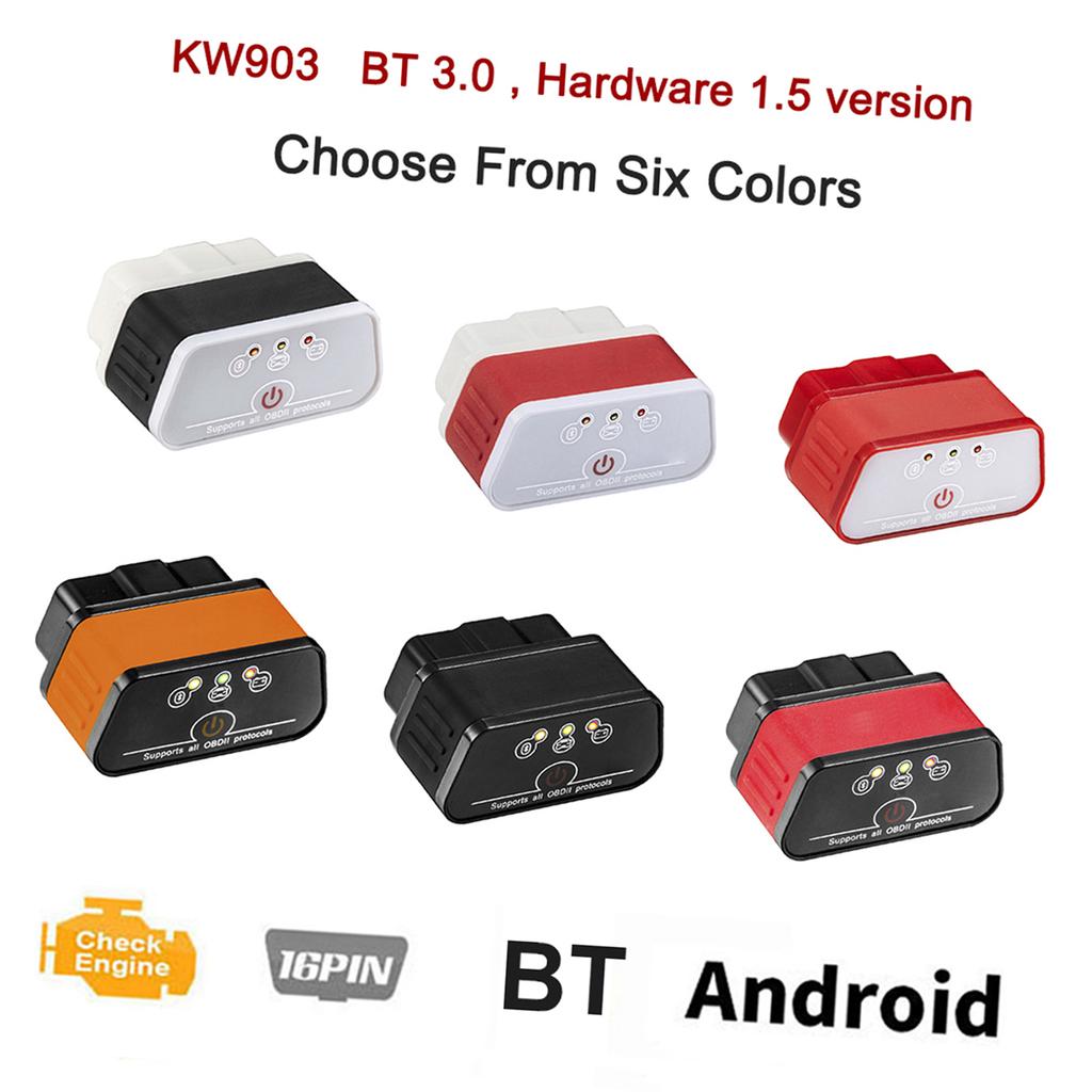 KONNWEI OBDII Mini BT3.0 Автомобильные диагностические инструменты сканирования, совместимые с ПК с ОС Android и Windows (красный Белый) KW903