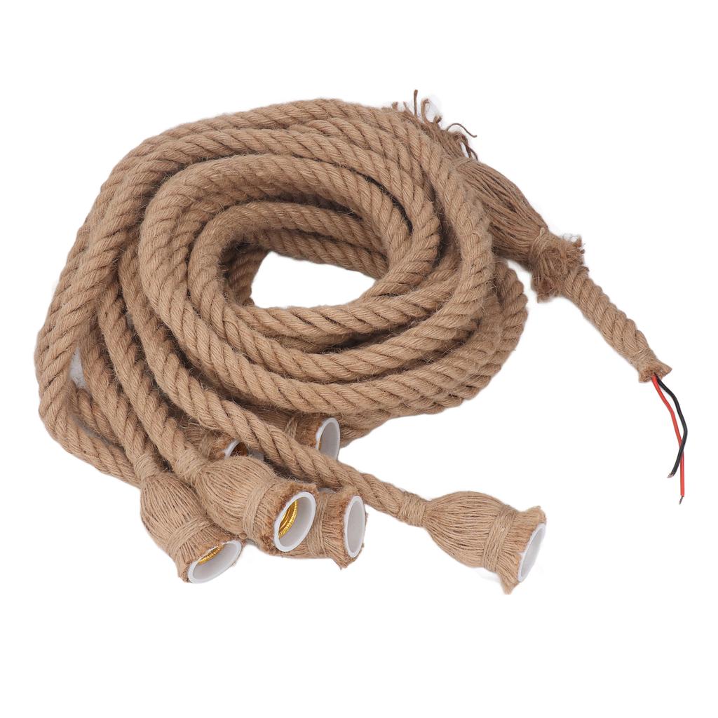 Rope Pendant Light 6 Heads Hanging Cord Vintage 6.5ft E27 E26 Socket Twisted Hemp Wire Light