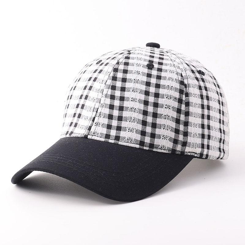 New spring and autumn plaid color matching baseball cap lace contrasting color soft top breathable sunshade curved brim cap