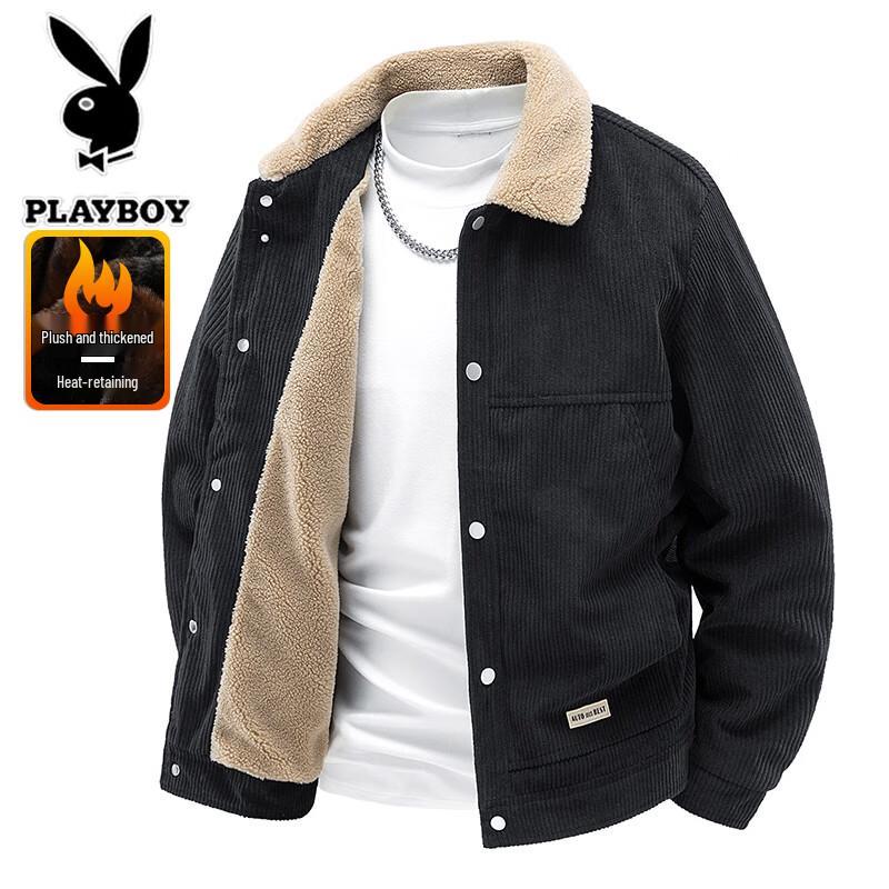 PLAYBOY Мужская осенне-зимняя теплая куртка с лацканами, утолщенная, с подкладкой из искусственного меха