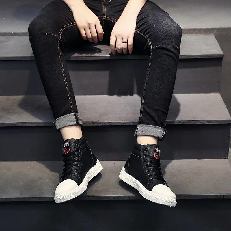 Кожаная мужская модная парусиновая обувь, осенняя повседневная обувь с высоким берцем для мужчин, нескользящие мужские кроссовки, новые зимние теннисные туфли Tenis Masculino