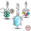 Original Blue Sea Turtle Pendant Chamrs Copper Couple Lover Dangle Fit Bracelet Women Diy Jewelry Gift