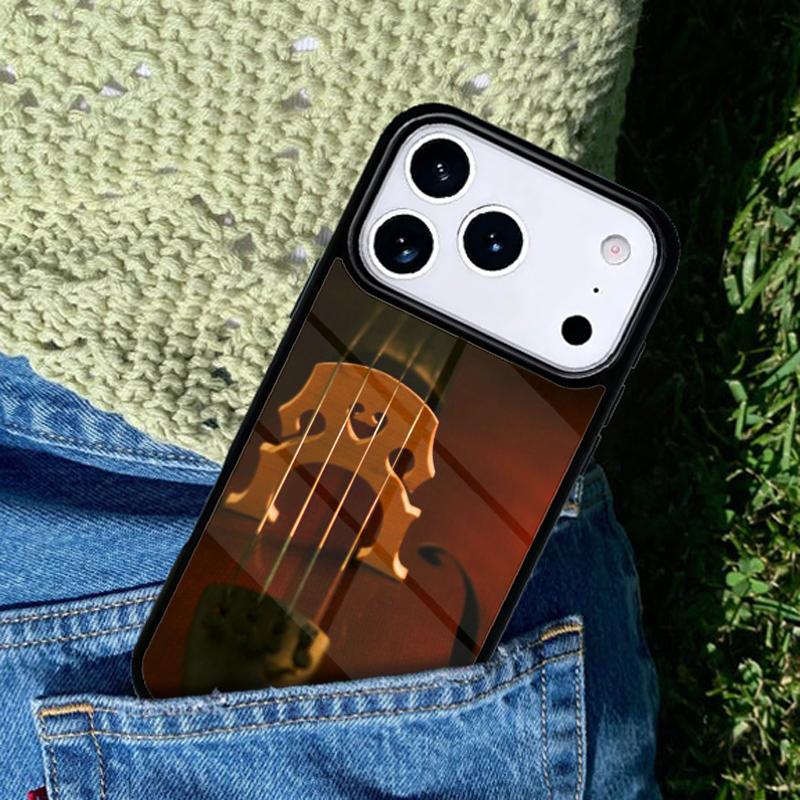 Деревянный чехол для телефона с изображением виолончели и скрипки для iPhone 17 AIR 16 Pro Max 15 14 Pro 11 12 13 Ударопрочный силиконовый чехол