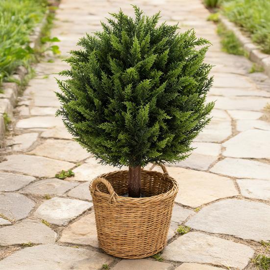 Искусственное топиарное дерево в форме шара из кедра с грунтовым колом 23" Устойчивые к УФ-излучению искусственные кусты самшита Поддельный вечнозеленый кипарис