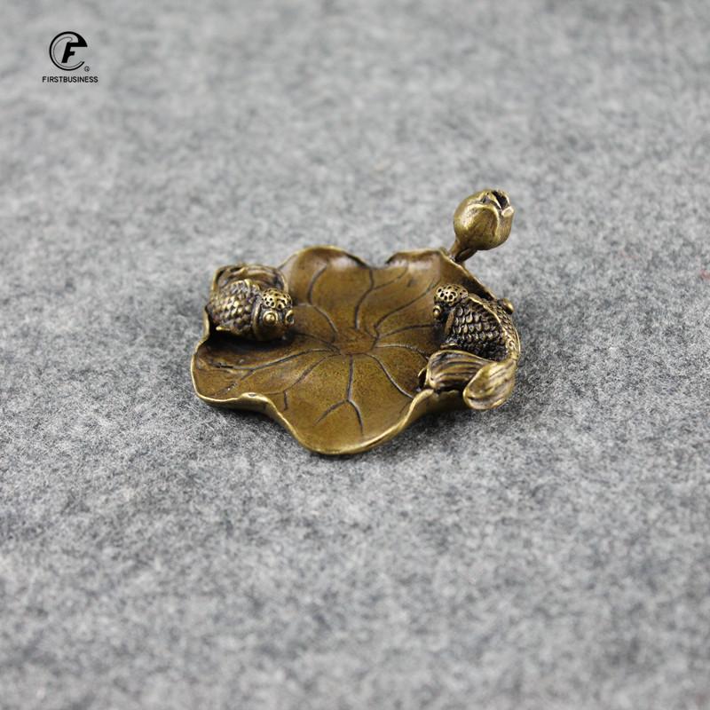 Антикварный медный держатель для благовоний, пара рыб, лотос, маленькие украшения, креативная винтажная латунная курильница, домашний декор, горелка для благовоний