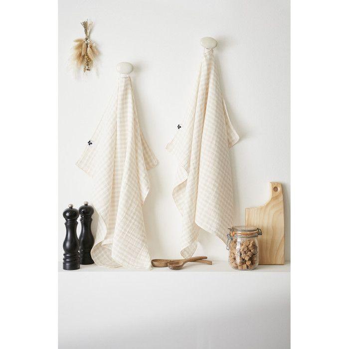 Lot de 2 essuie-mains "Vickie" 50 x 70 cm Tissé teint "Gaze de Coton" l'Effet Papillon