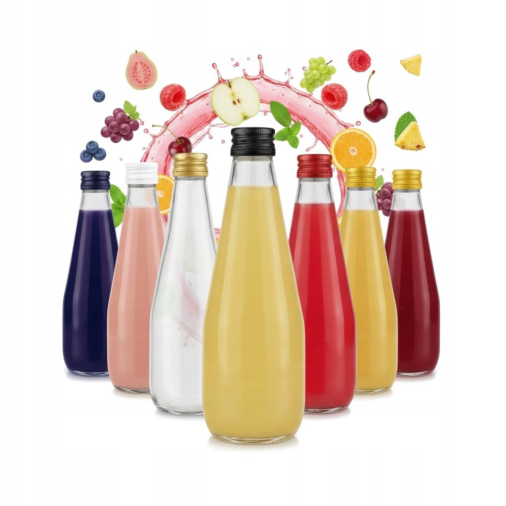 5x DROP JUICE BOTTLE 330ml + CAP GLASS BOTTLES FOR SYRUP AND LIQUEUR