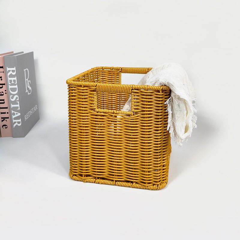 Square Plastic Storage Basket Kitchen Cabinet Organizing - PP Material Spice Color Lightweight Multipurpose Organizer