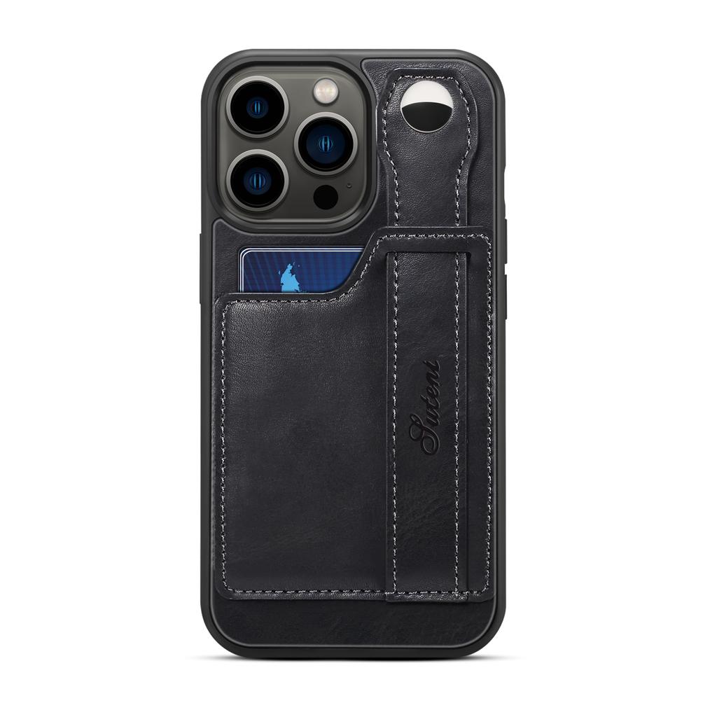 Luxury Leather Phone Case for iPhone 15 Pro Max 14 Plus 13 12 Pro 15Pro with Card Slot & Wrist Strap Holder Back Cover LS215
