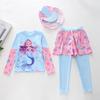 2026 Children's Mermaid Three-Piece Swimsuit Set with Long Sleeves and Sun Protection Hat