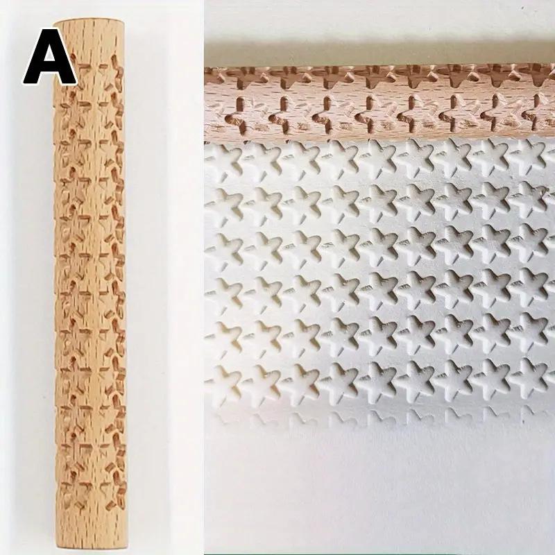Wooden Texture Rolling Pin Ceramic Pottery Art Embossed Rod Flower Pattern Mud Roll Roll Reliefs DIY Clay Craft Tool