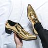 2024 Spring Man Original Handmade High-heeled Pointed Lace Up Shoe Luxury Wedding Party Golden Party Leather Loafers Shoes