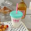 Kawaii стакан для воды с крышкой и соломинкой для кофе, сока, молока, чая, симпатичная пластиковая бутылка для воды, портативная многоразовая бутылка для питья, не содержит BPA