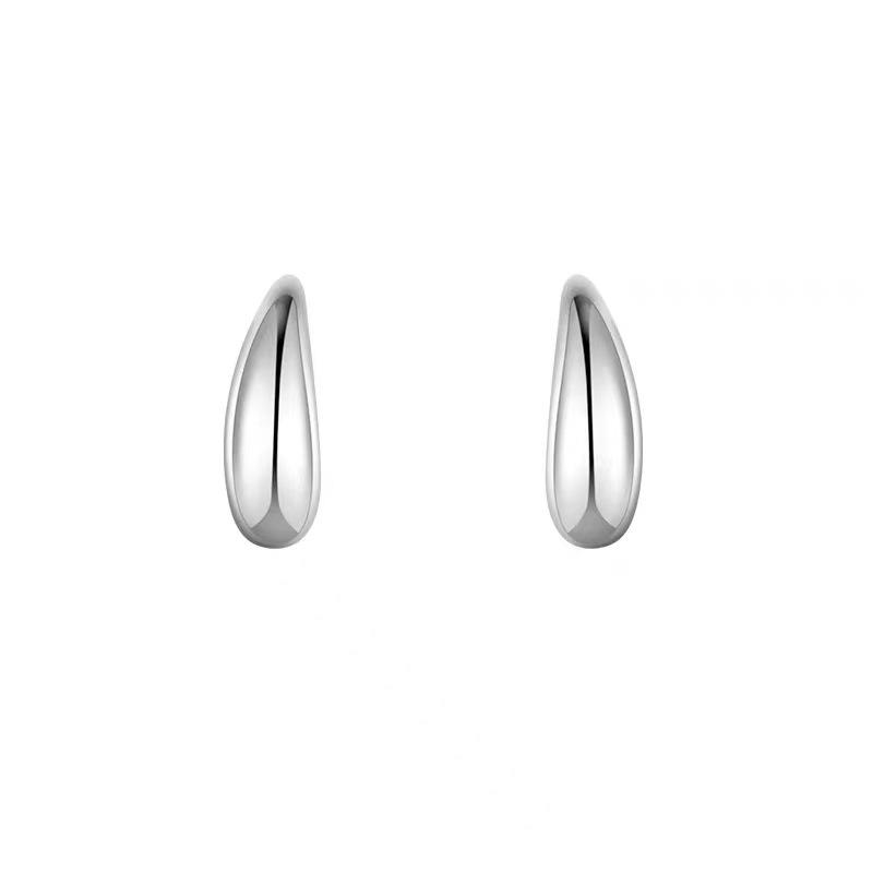 925 Silver Water Drop Ear Studs Women's Cold Style Niche Design Simple and Compact Geometric Glossy Earrings