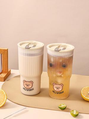 WORTHBUY Милый Медведь Пластиковый Стакан Для Воды Большая Емкость Бутылка Для Воды Дорожный Герметичный Стакан С Крышкой Портативные Чашки Для Молока Кофе