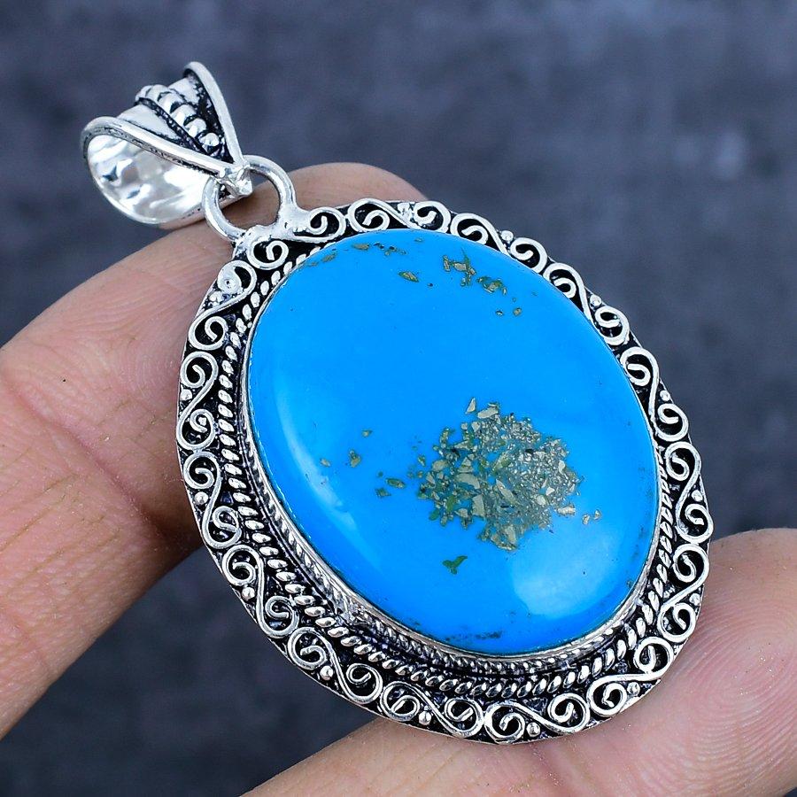 Подвеска из стерлингового серебра 925 пробы с натуральным бирюзовым камнем 2,21 дюйма q2Z27