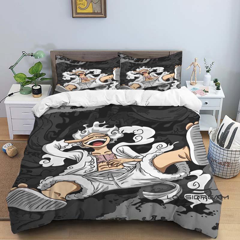 3-piece ONE PIECE Monkey D. Luffy cartoon bedding set (duvet cover and pillowcases), extra-large/large size, polyester, machine