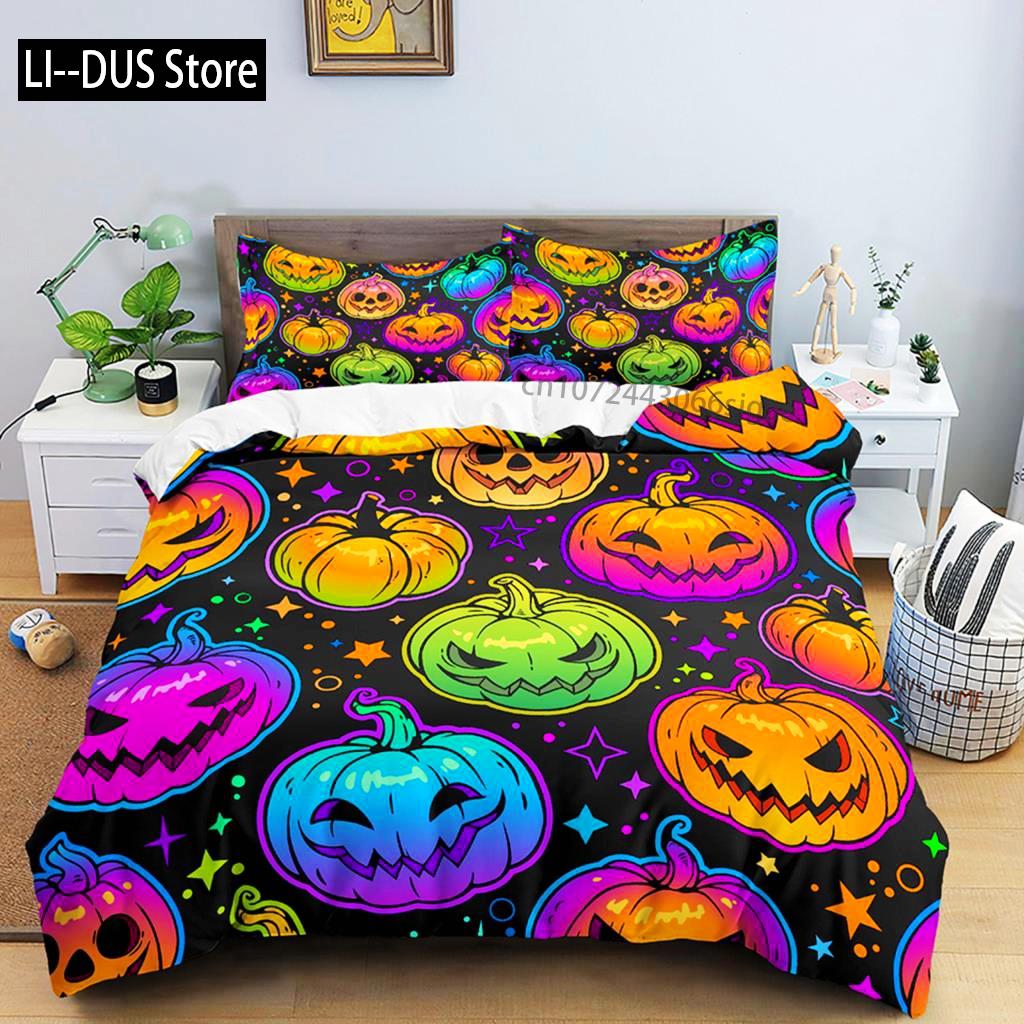 Comforter Neon Color King Rainbow Gradient Pumpkin Bedding Set Microfiber Halloween Theme Twin Comforter