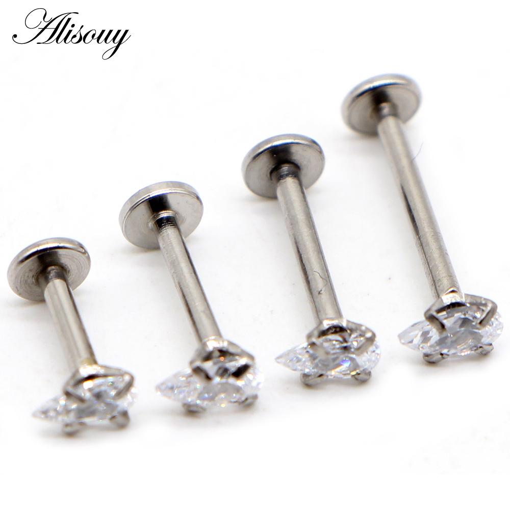 Alisouy 1pc Labret Tragus Cartilage Earring 16G Punk Water Drop Oval Round Eye Zircon Gem Ear Tragus Lip Ring Monroe Piercing