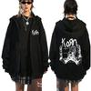 Korn молнияли xudili rok-guruh WORLD TOUR svitshotlari hip-hop ko'cha uslubidagi zip-up kurtka erkaklar ayollar uchun junli uzun yengli kiyimlar