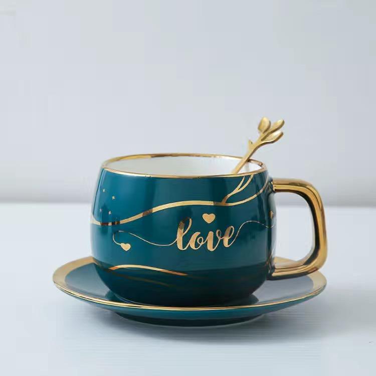 Золотая трассировка Кофейная чашка в скандинавском стиле Блюдо из двух предметов Простая кружка Чашка для воды Кофейная чашка Чашка с молоком Чашка для завтрака Послеобеденный чай Цветочный чай