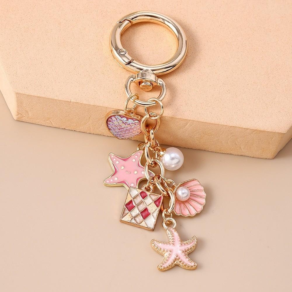 Pearl Shell Starfish Keychain Love Heart Key Ring Pendants Shell Starfish Keyring Summer Beach