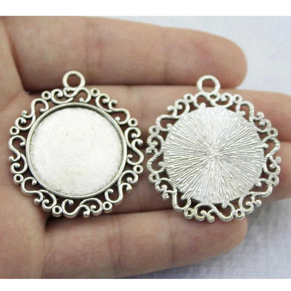 Подходит для круглого стеклянного кабошона 25 мм, поднос для установки, античное серебро, цветные компоненты, украшение ручной работы для изготовления ювелирных изделий