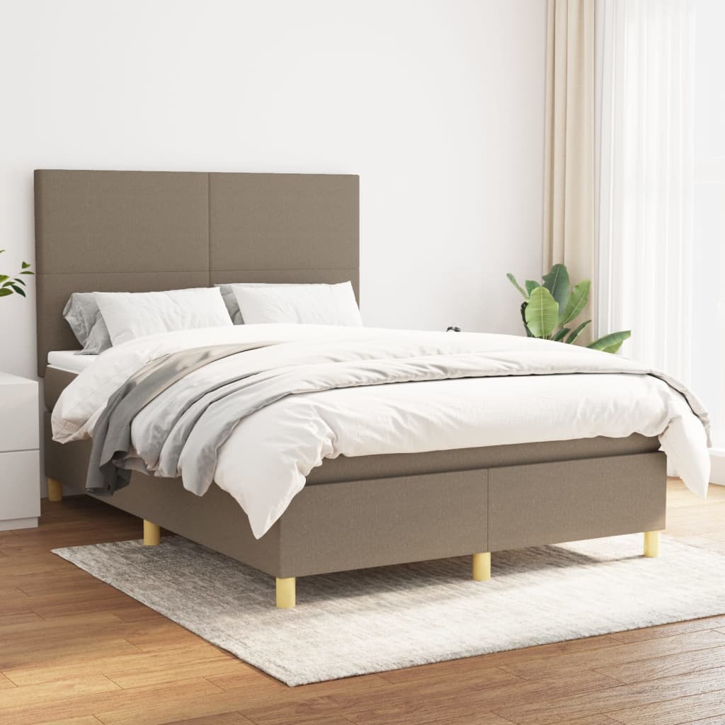 Vidaxl Континентальная кровать с матрасом, цвет тауп, ткань, 140x200 см