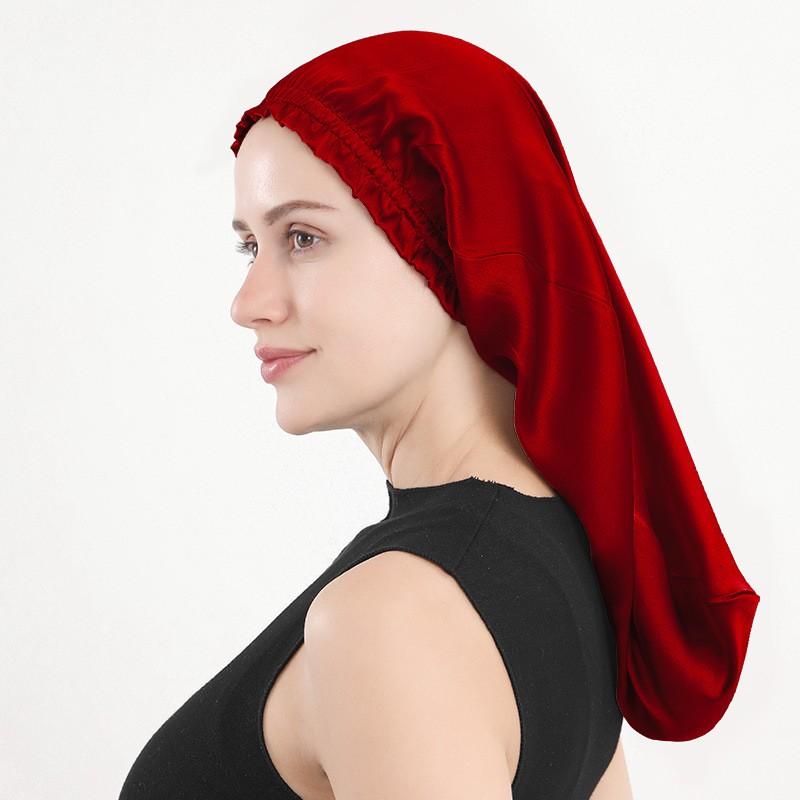 100% Pure Mulberry Silk Sleep Cap Women Long Brim Ruffled Edge Breathable Hair Protection Hat In Multiple Colors