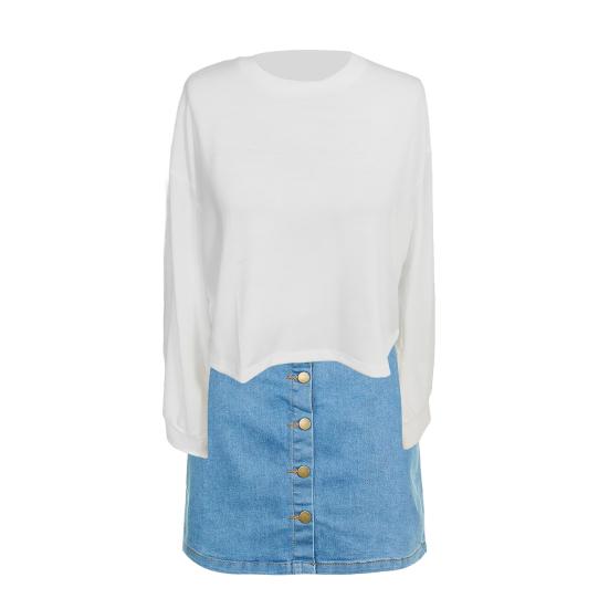 Женские топы с круглым вырезом и длинными рукавами, однотонные свободные укороченные топы для повседневной носки