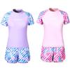 Girls Two Piece Swim Set Striped Swim Top Round Neck Short Sleeve Drawstring Waist Shorts Training Swimwear