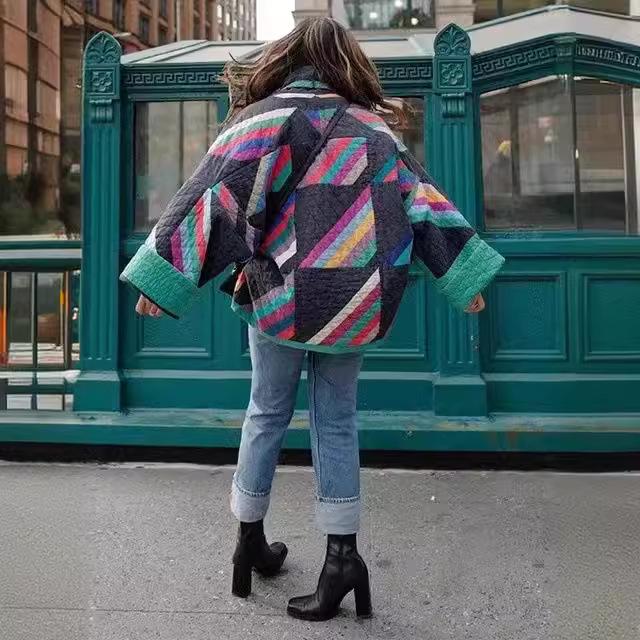 Женская зимняя куртка с хлопковой подкладкой в стиле ретро с цветочным принтом