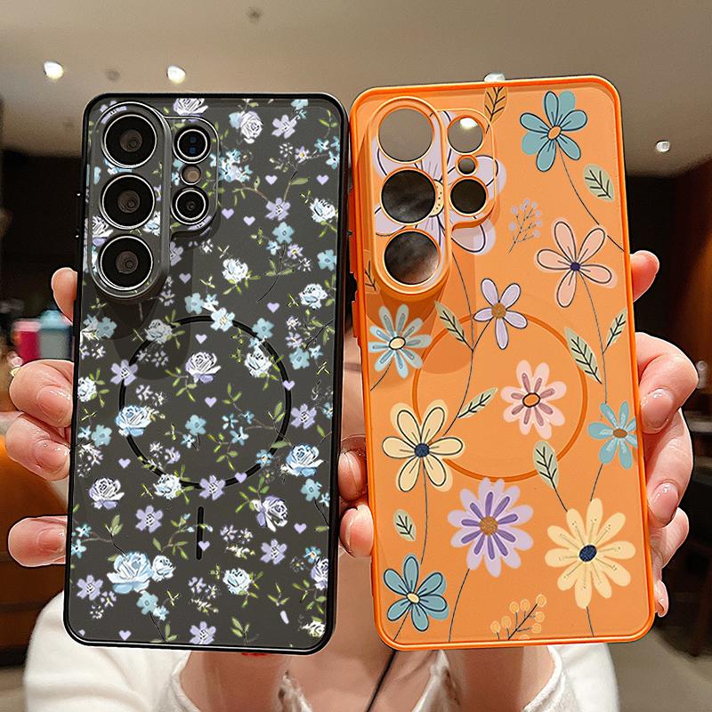 Чехол с цветочным узором «Лавандовый Пион Роза» для Samsung Galaxy S26 Ultra S25 Edge S24 Plus S23 FE S22 A17 A54 A55 A56 A57 5G Магнитный Для Magsafe Чехол