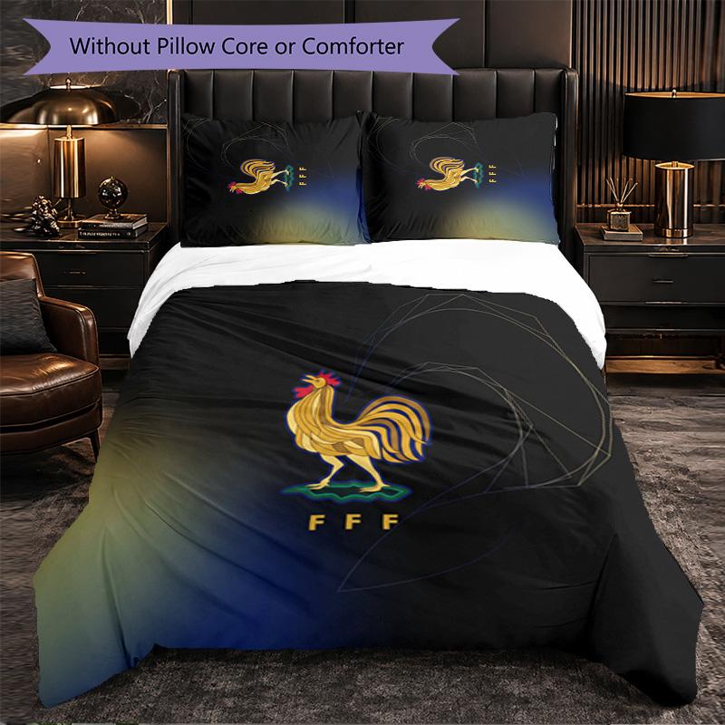 France Football Pattern 3 Pieces Bedding Set Soft Microfiber Duvet Cover with Pillow Cases for Bedroom