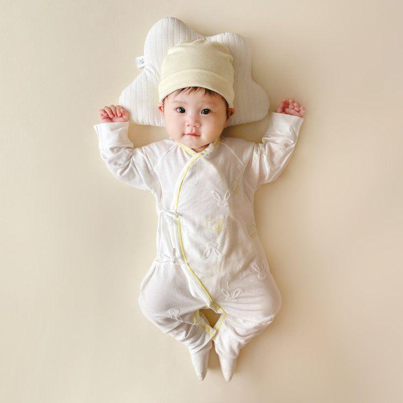 Baby and Maternity Pure Cotton Spring and Autumn Newborn Cross-Front Tie-Up Belly-Protecting Butterfly Romper Long-Sleeve One-Piece Crawling Suit