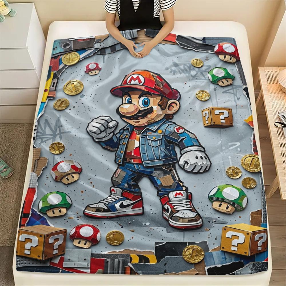 Mario Game Cover Art Blanket, Mario Fan Cozy Throw, Perfect Gift.chl