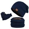 3pcs Wool Hat Scarf Gloves Set Warm Winter Beanie Hat Simple Thermal Knit Cap  Skiing