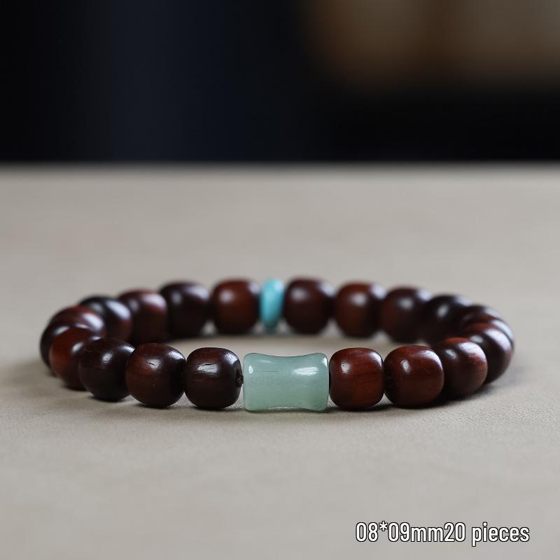 Браслет из бусин из красного сандала и нефрита Хэтянь для мужчин и женщин - Буддийские молитвенные бусины с дизайном в виде бочонка и бамбуковой секции.