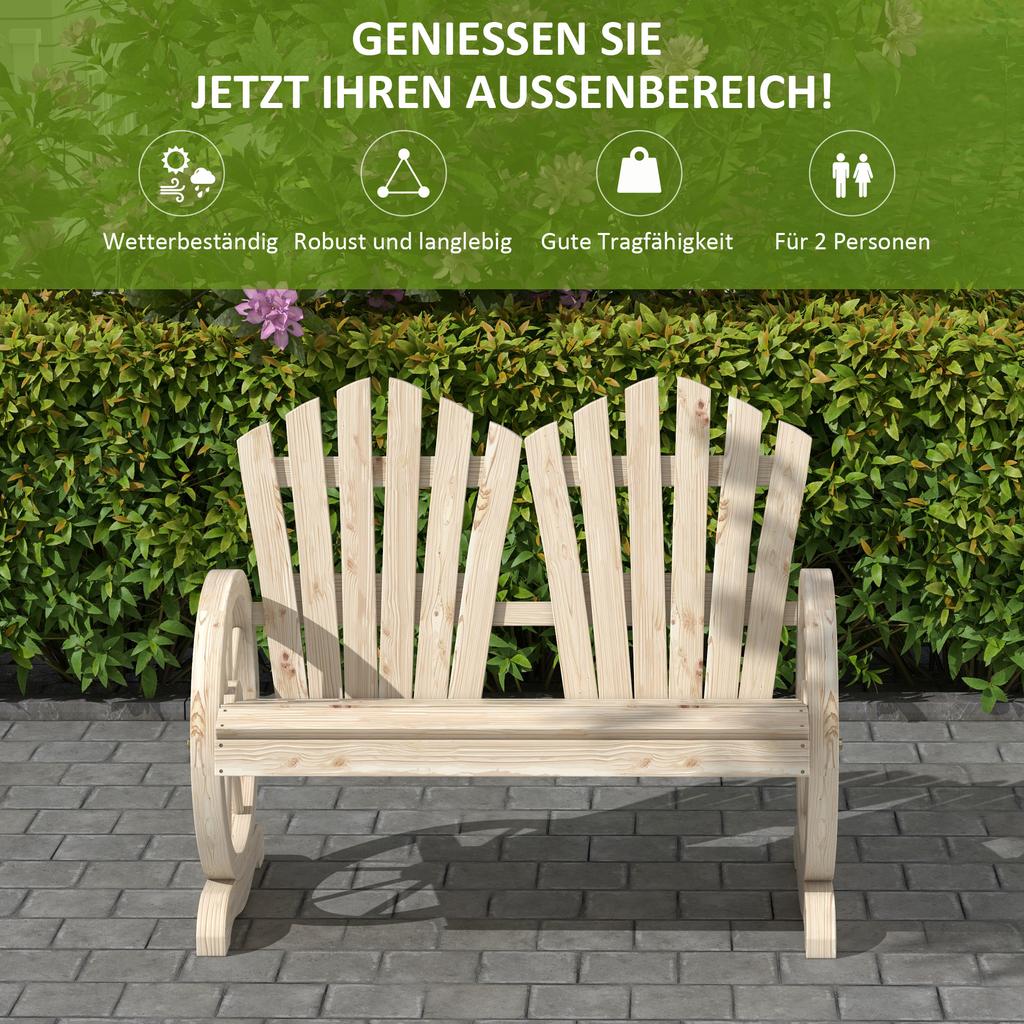 Fir Wood Love Seats with Wheel-Shaped Armrests, Large Load-Bearing Chair, Natural Wood Finish
