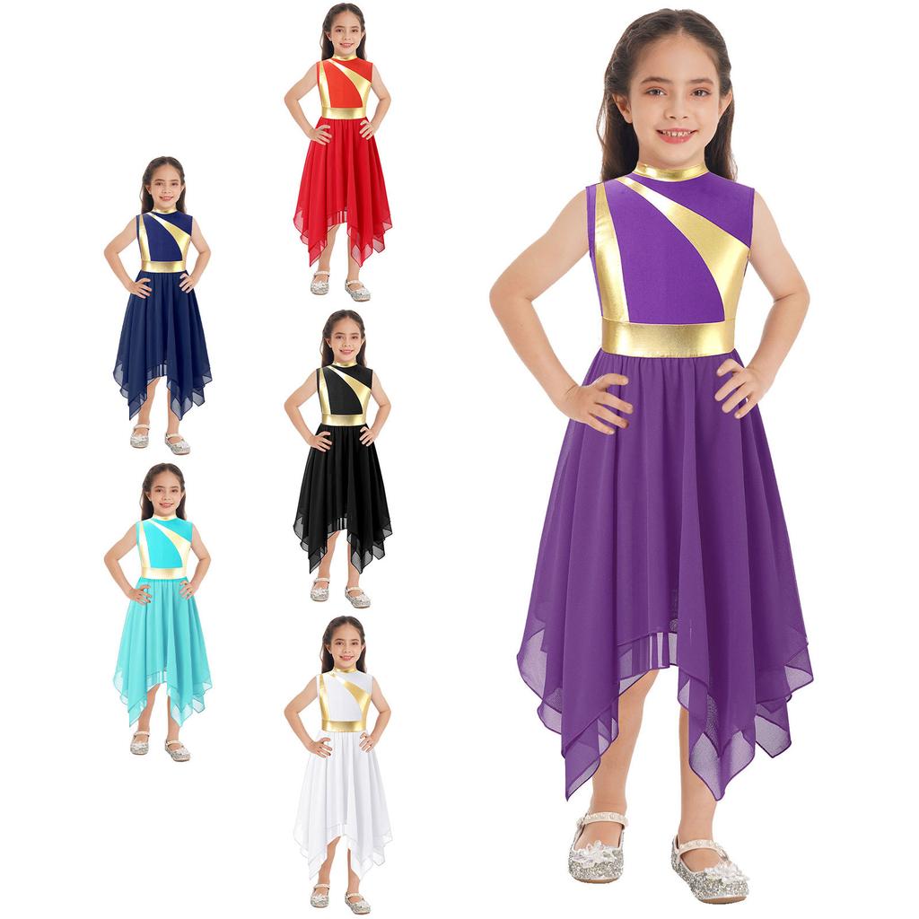 Kids Girls Praise Lyrical Dance Dress Worship Liturgical Celebration Costume Ballet Dance Wear
