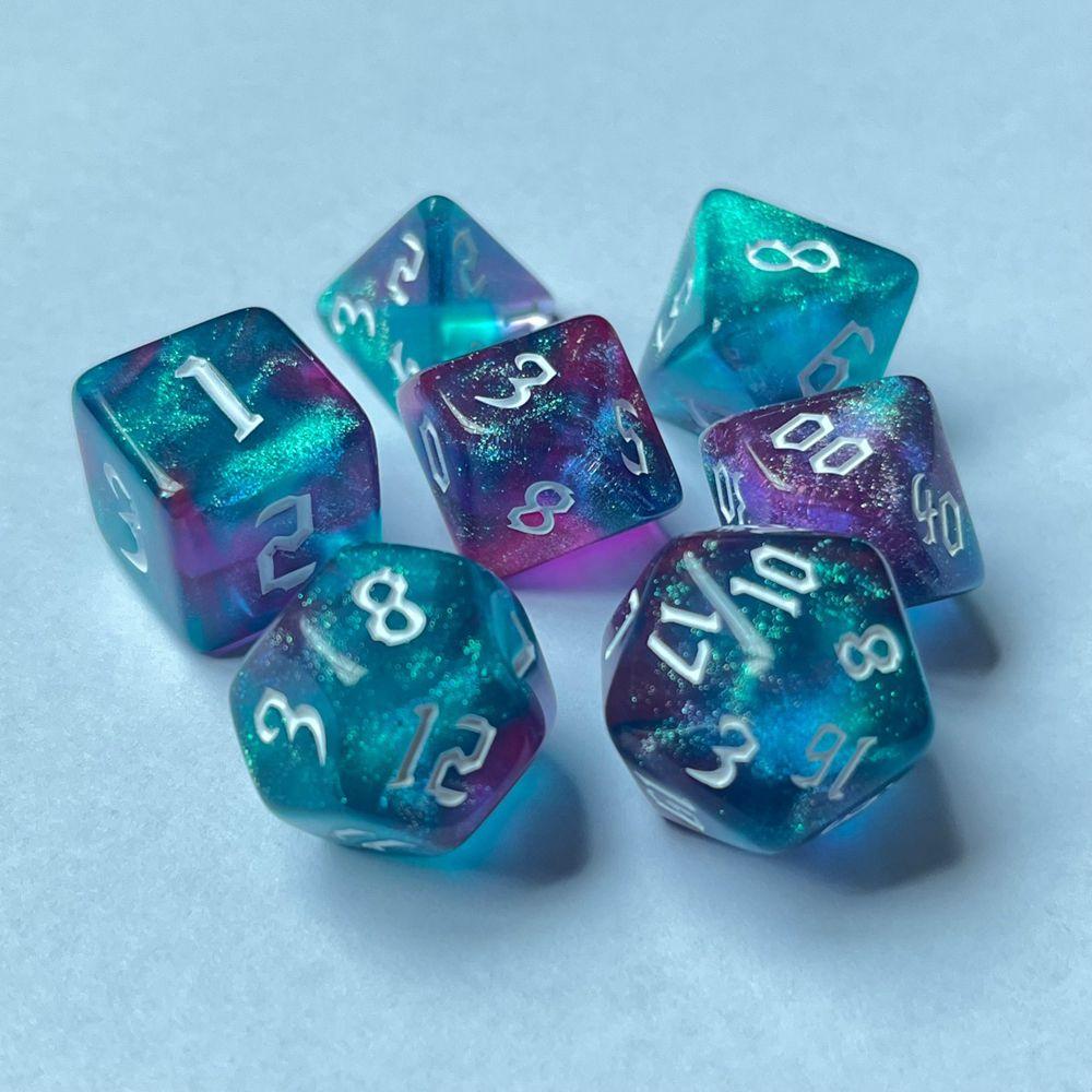 Games Game Dice Iridescent Glitter Polyhedral Dice Carved Pattern Dice Set 7-Die Two-tone Dice Set