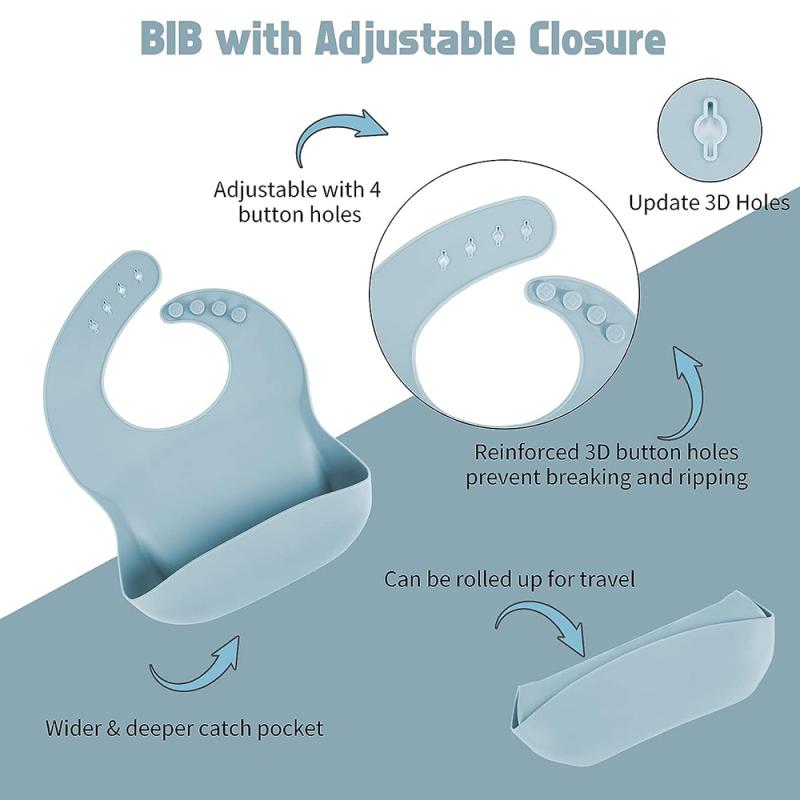 Children's Dishes Set Baby Silicone Tableware 6PCS Set Sucker Bowl Bib Cup Fork Spoon Set Maternal and Infant Supplies BPA Free